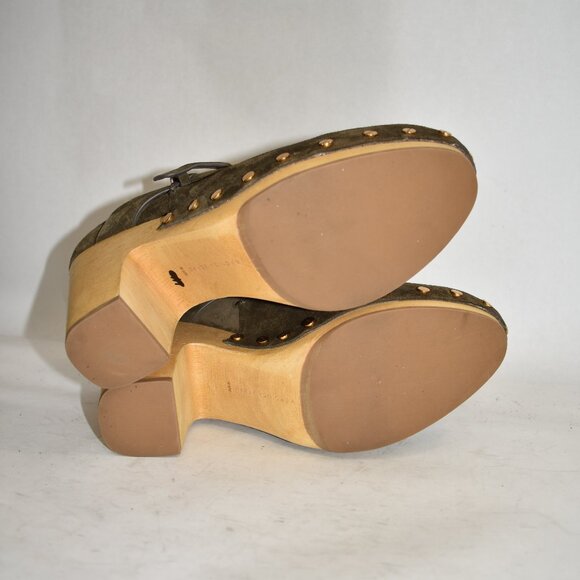 $440 VERONICA BEARD DACEY Buckle Clogs MULE PLATFORM SUED OLIVE 9.5 (MF10) - Picture 6 of 7